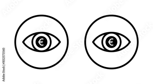 Eye with euro currency icon in circular outline. Money vision symbol. Finance attention sign