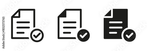 Document file with a check mark icon set. for business, approval, verified, accepted, and successfully completed task or data symbols. Ideal for forms, contracts, and task completion themes