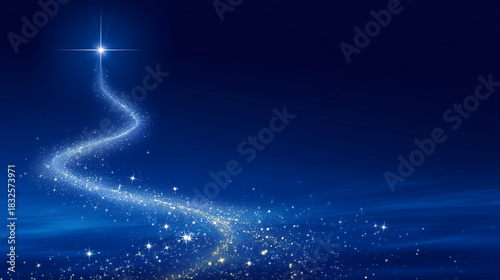 a starry, magical trail leading to the right, with a blue background and glowing stars and sparkles, leaving space for text or design elements. a magical, sparkling effect on a dark blue background, i