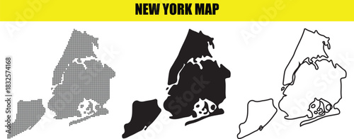 Three new york state maps with different styles dot map