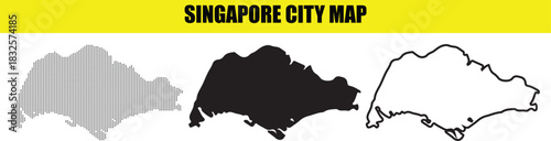 Singapore city map showing the countrys outline in three different styles