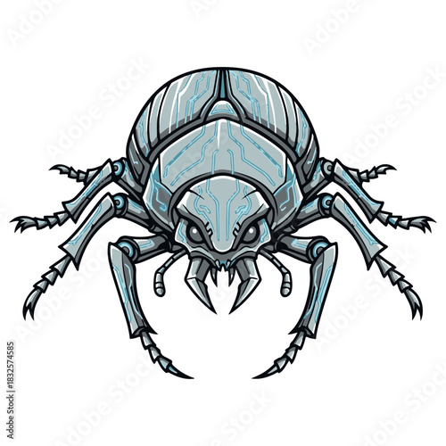 Futuristic Robotic Beetle Illustration with Glowing Circuits and Armored Exoskeleton
