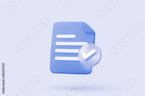 3d icon file task management todo check list, assignment and exam paperwork, work on organization, progress feedback, administration survey. 3d clipboard tick check icon vector render illustration