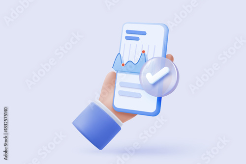 Leadership for successful new idea. Excellent business graph on mobile. under creative solution concept in 3D vector render on white background. 3d goal for business, bank, finance, investment, money
