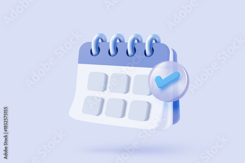 3d calendar marked date and time for reminder day in purple background. Calendar with todo list for schedule appointment, event day, holiday planning concept. 3d alarm icon vector render illustration