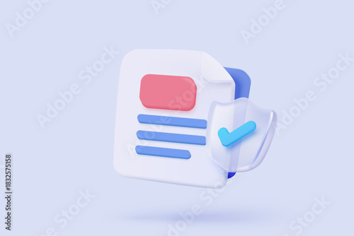 3d icon file task management todo check list, assignment and exam paperwork, work on organization, progress feedback, administration survey. 3d clipboard tick check icon vector render illustration