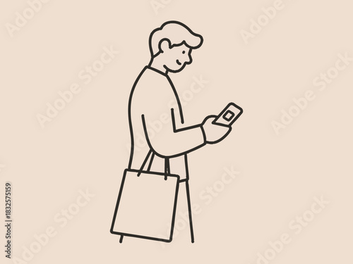 A simple illustration of a man making a cashless payment. Smart. Payment.