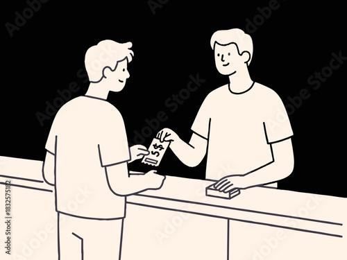 A simple illustration of someone buying a lottery ticket. Dreams. Becoming a millionaire. Cash prize.