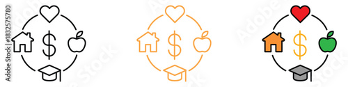 Necessities icon vector. Education, Health, Love, and Wealth symbol. vector illustration.