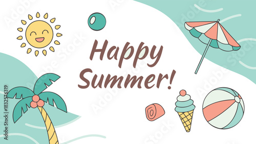 Happy Summer Beach Vacation Illustration