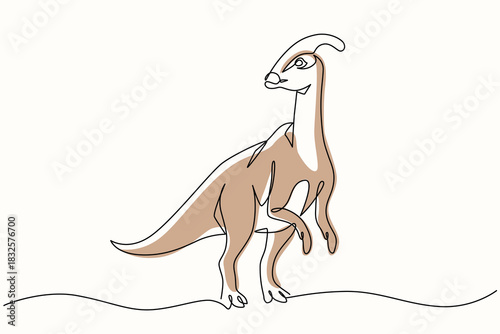 Parasaurolophus one line drawing. Parasaurolophus single line illustration. Dinosaur minimalist line art