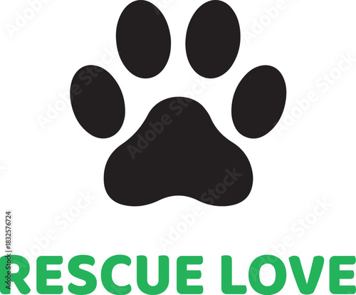 Rescue Love Paw Print Pet Adoption Graphic