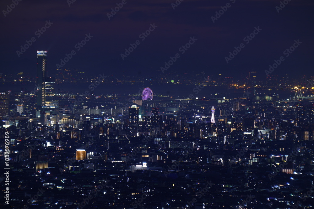 custom made wallpaper toronto digital光り輝く抽象的な街明かり 生駒山から見た、大阪平野夜景 海遊館観覧車