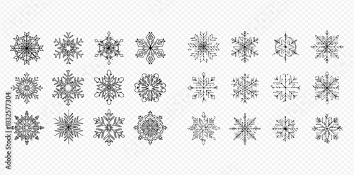 Collection of intricate snowflake designs for winter and holiday themed decorations and graphic resources.