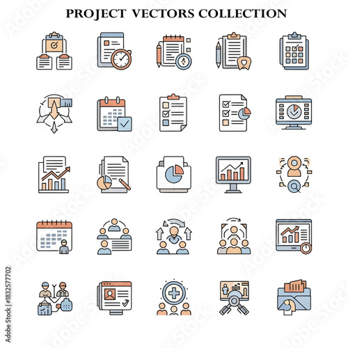 Project Planning and Management Line Illustration