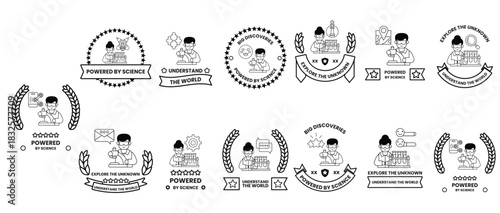 A series of badges with a man in the middle