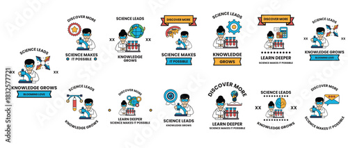 A series of images of scientists and lab equipment