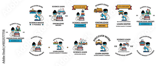 A series of images of a man in a lab coat with a blue helmet