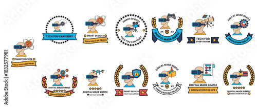 A collection of virtual reality badges