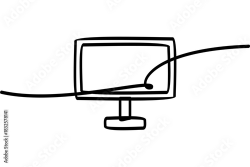 Illustration of a PC monitor with a continuous line design. An interesting abstract line art design.