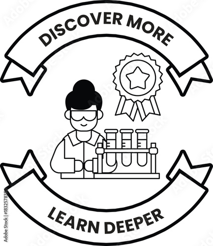 A woman in a lab coat is shown with a ribbon on her lapel