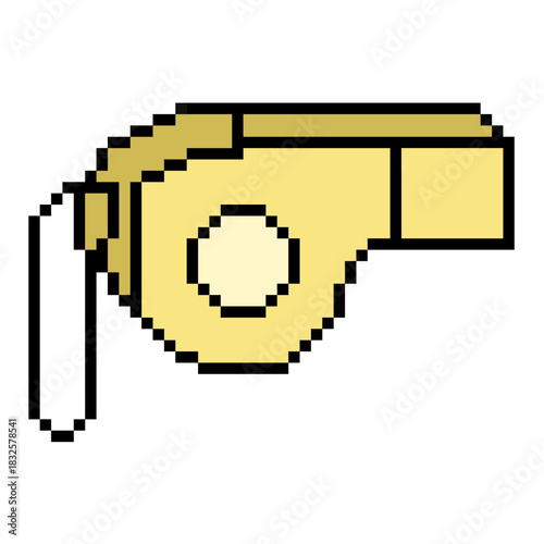 Pixel Whistle Vector Ideal for gaming, sport, referee, and command graphics in a retro 8-bit style. Symbolizes simple signaling, command, and authority.