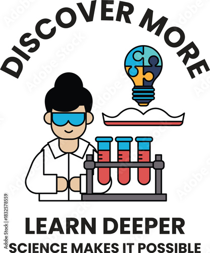A woman in a lab coat is holding a beaker and a book