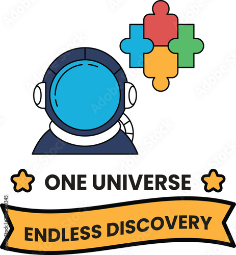 A man in a space suit is surrounded by a puzzle