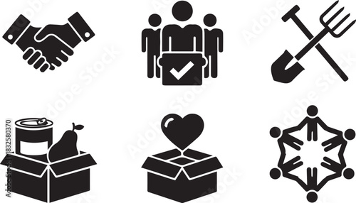 Charity and community support icons handshake agreement