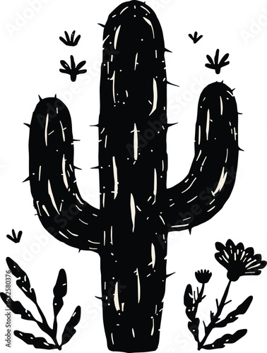 Wallpaper Mural Vintage Rustic Cactus Illustration with Wildflowers – Hand-Made Desert Botanical Art Torontodigital.ca