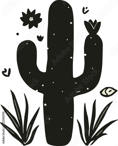 Wallpaper Mural Vintage Rustic Cactus Illustration with Wildflowers – Hand-Made Desert Botanical Art Torontodigital.ca