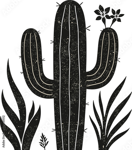 Wallpaper Mural Bold Black Cactus Silhouette – Minimalist Desert Plant Line Art Torontodigital.ca