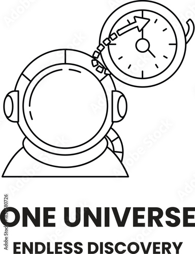 A man in a spacesuit is looking at a clock that says "One Universe: Endless Disc