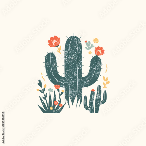 Wallpaper Mural Cute Floral Cactus Illustration with Desert Flowers – Hand-Drawn Botanical Design Torontodigital.ca