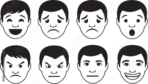 Set of male face emotion icons happy