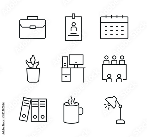 Office line editable stroke icons set. Vector illustration