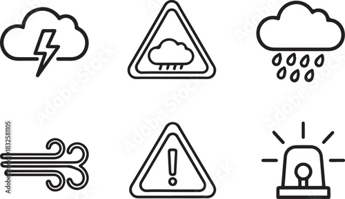 Weather Icons Set Line Art storm lightning