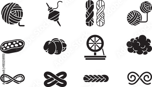 Yarn and Textile Craft Icons Keywords: yarn, wool, thread, textile, craft, knitting, sewing