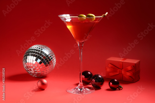 Glass of tasty red martini,...
