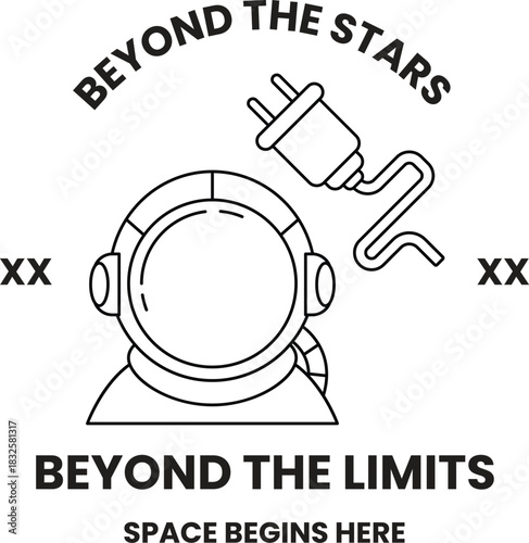 A black and white image of a man in a spacesuit with a plug in his hand