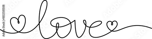 Hearts and love sign in continuous one line drawing. Love symbol on transparent background. Banner for valentine's day. Abstract hearts. Editable stroke, hand drawn sketch minimalism illustration