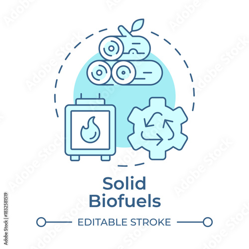 Solid biofuels soft blue concept icon. Renewable energy, wood biomass. Forestry material. Round shape line illustration. Abstract idea. Graphic design. Easy to use in article, brochure