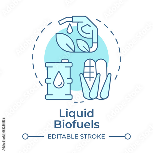 Liquid biofuels soft blue concept icon. Renewable fuel, ecofriendly fossil. Agriculture crops. Round shape line illustration. Abstract idea. Graphic design. Easy to use in article, brochure