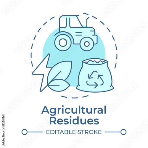 Agricultural residues soft blue concept icon. Crop harvesting, bioenergy production. Professional equipment. Round shape line illustration. Abstract idea. Graphic design. Easy to use in article