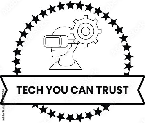 A man wearing a VR headset is shown in a circle of stars