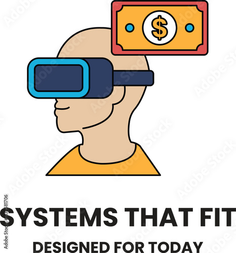 A man wearing a virtual reality headset is holding a dollar bill