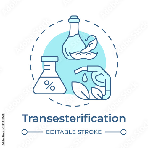 Transesterification soft blue concept icon. Chemical process, industrial production. Eco friendly. Round shape line illustration. Abstract idea. Graphic design. Easy to use in article, brochure