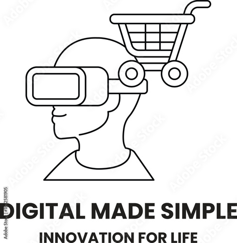 A man wearing a virtual reality headset is holding a shopping cart