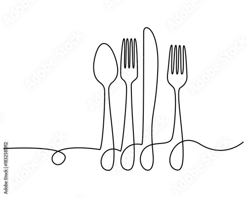 Simple Line Art Illustration of Spoon, Fork, and Knife 