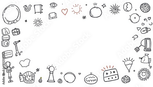 Whimsical Doodle Frame: A Hand-Drawn Border of Playful Icons.